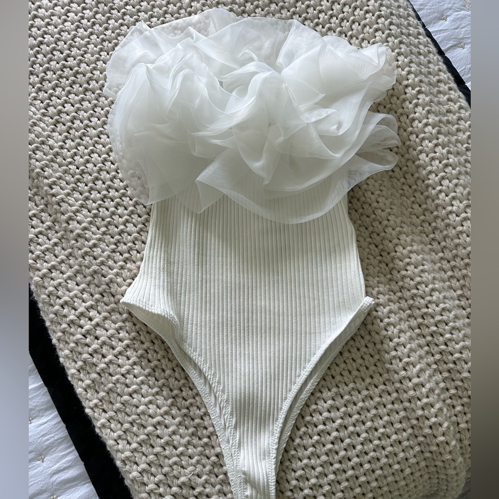 Zara white tulle bodysuit NWT